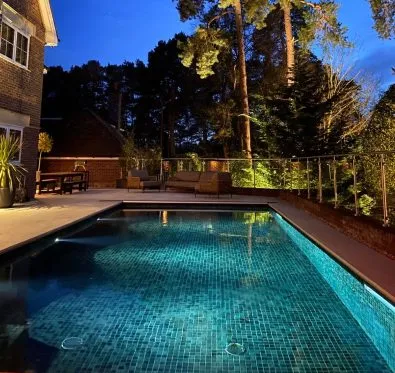 PoolCraft Ltd - Luxury inground outdoor pool with Multi-shade Crocus green mosaics