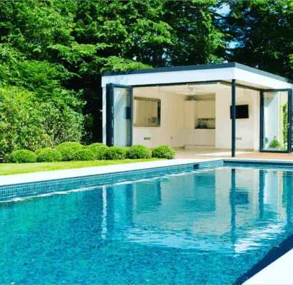 Poolcraft Ltd - luxury outdoor pool with a luxury built pool house