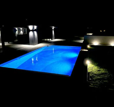Poolcraft Ltd - Ascot case study - night time after shot of pool lighting
