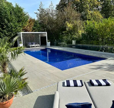 Poolcraft Ltd -Sunningdale case study - after shot of the Kandla Grey Moderno Porcelain Tile Surround