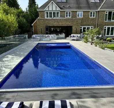 Poolcraft Ltd -Sunningdale case study - after shot of pool finished with Menora Glass Mosaic Tiles