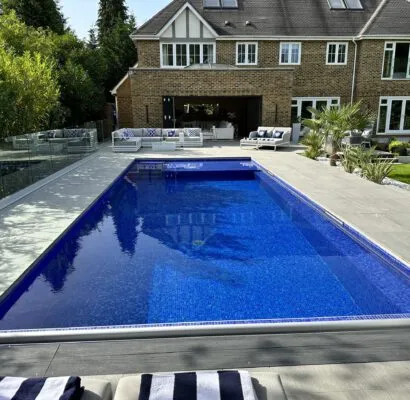 Poolcraft Ltd -Sunningdale case study - after shot of pool finished with Menora Glass Mosaic Tiles