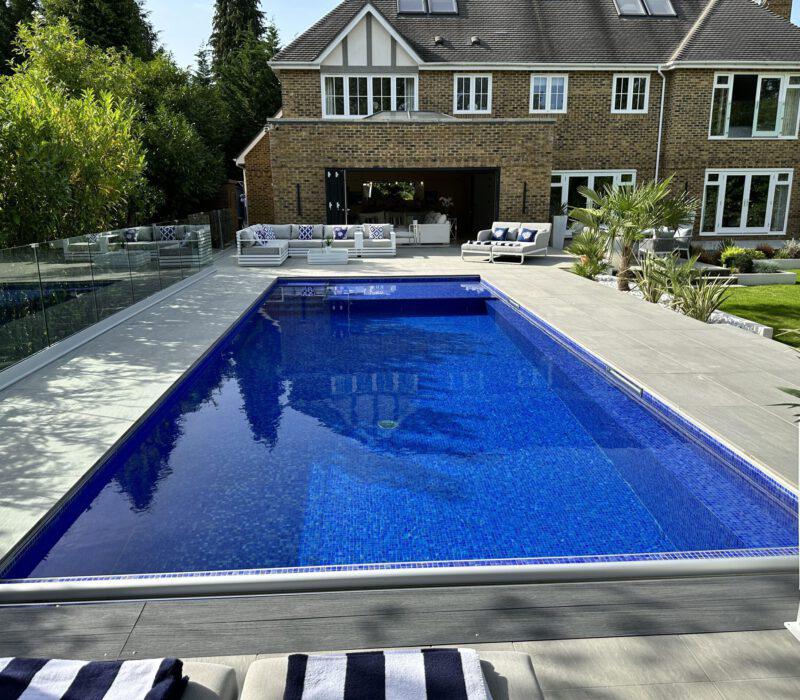 Poolcraft Ltd -Sunningdale case study - after shot of pool finished with Menora Glass Mosaic Tiles