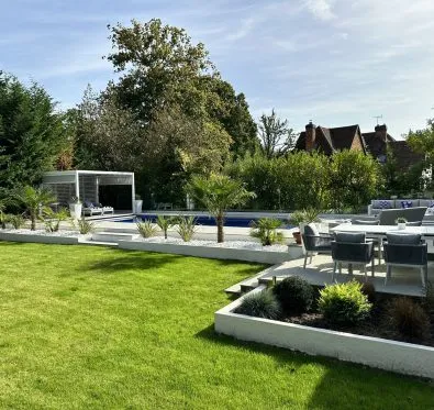 PoolCraft Ltd - Soft and hard landscaping completed to complete and elevate a luxury outdoor pool